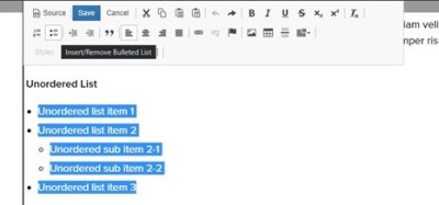 Screenshot of an unordered list