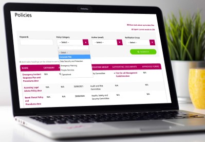 A laptop screen showing an NHS document management system developed by Frank
